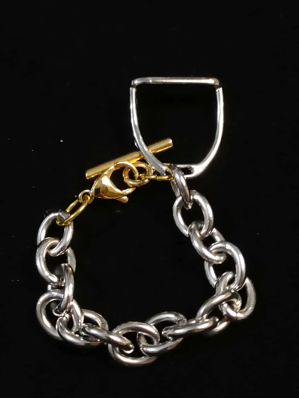 Chunky Stirrup Charm Bracelet Silver Gold Tone Equestrian Link Statement